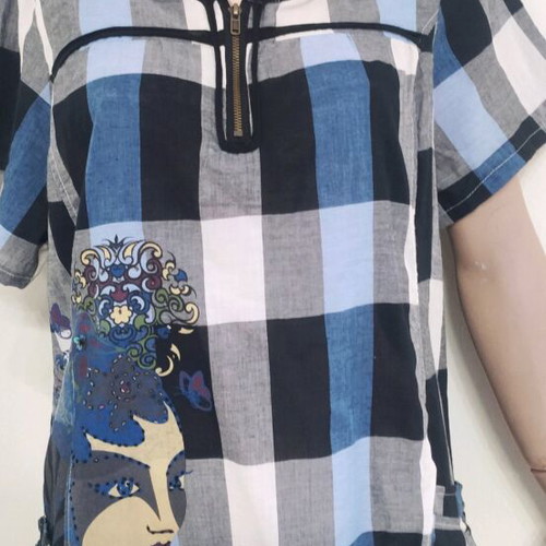 Women's checked shirt with embroidery and short sleeves, new