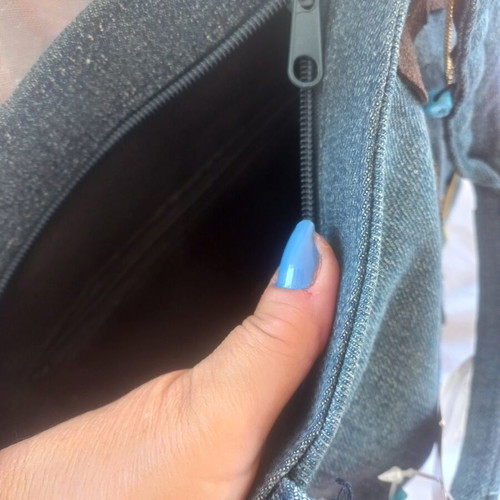 Denim shoulder bag Bestini Paris new with castor and turquoise charms