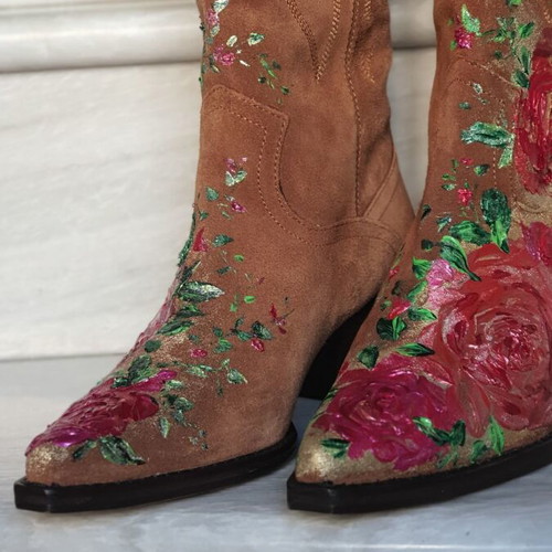 Hand-painted boots new, genuine leather, size 37, brown