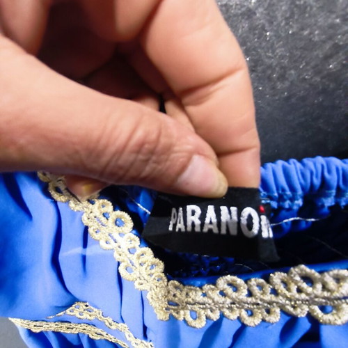 Paranoia cocktail dress like new, blue with gold lace details