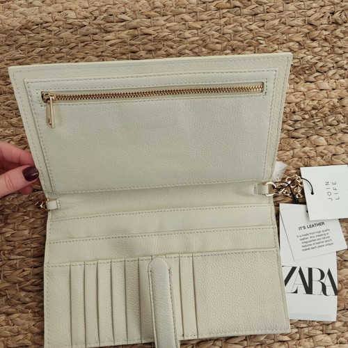 Zara leather wallet on chain crossbody new, beige