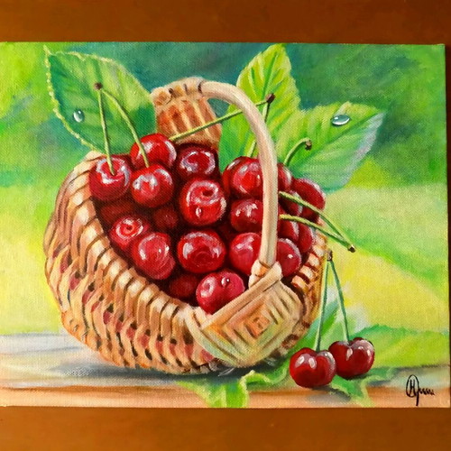 Cherry painting acrylic 30x24 cm art panel new