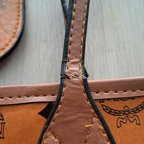 MCM Visetos Dog Bone Shopper Tote used, black and brown