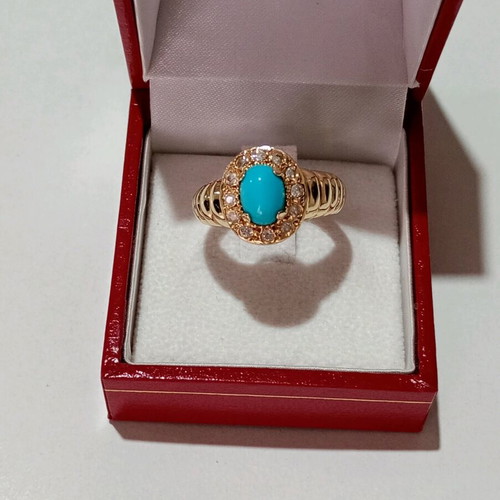 Gold ring 14k with turquoise stone and zircon, like new