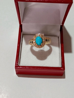 Gold ring 14k with turquoise stone and zircon, like new