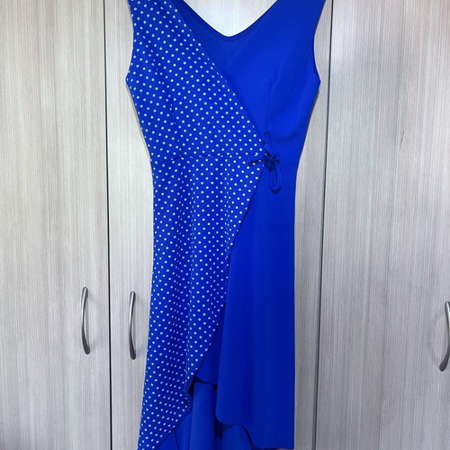 Blue polka dot dress with front slit