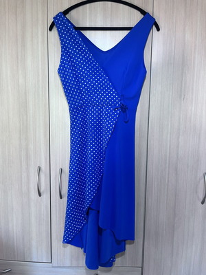Blue polka dot dress with front slit