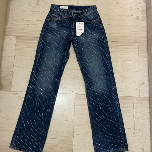 Zara blue low-rise jeans with rhinestones new