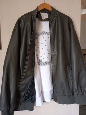 Bomber jacket Lumina brown gray leather look one size oversized new