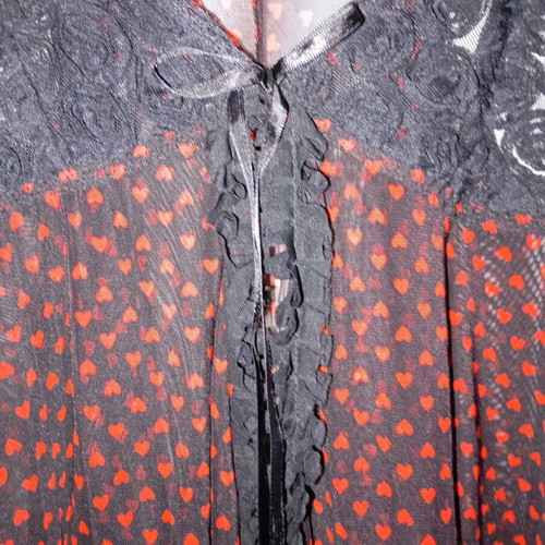 Sexy sheer nightgown black with red polka dots size L like new
