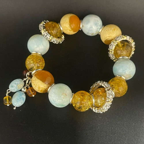 Larimar and Baltic amber bracelet new, 925 silver
