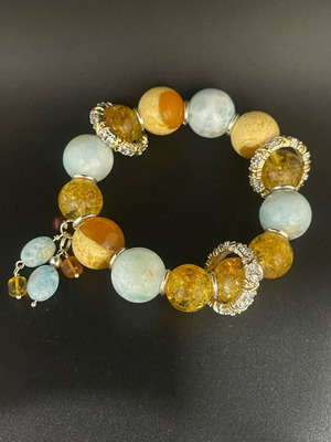 Larimar and Baltic amber bracelet new, 925 silver