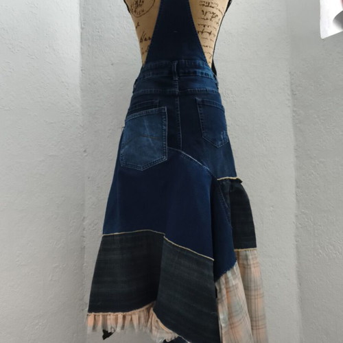 Handmade upcycled Y2K denim salopette dress