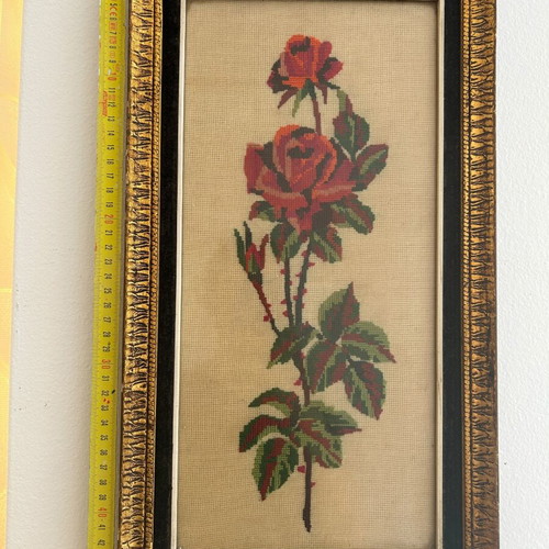 Vintage framed embroidery 47×25 cm used, handmade