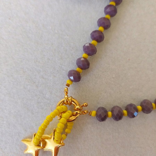 Necklace purple and yellow with detachable central element