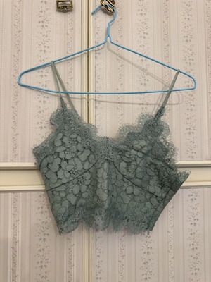H&M lace cropped top like new, green turquoise, size S
