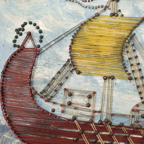 Handmade painting used with ship, nails and threads