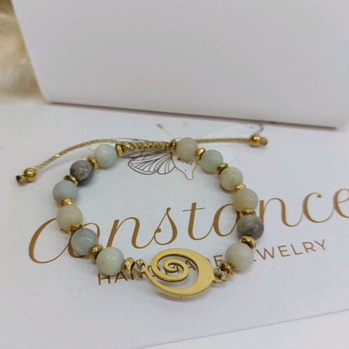 Handmade bracelet with amazonite, hematite stones and steel, new
