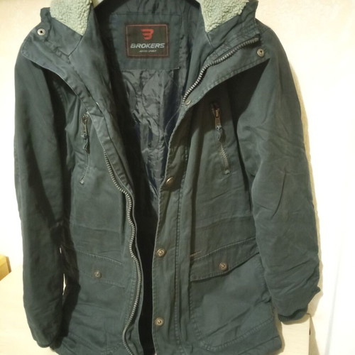 Broker's coat like new, blue, size L with hood