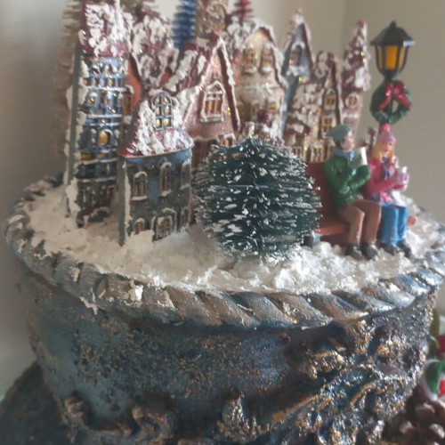 Handmade Christmas village on ceramic cup new