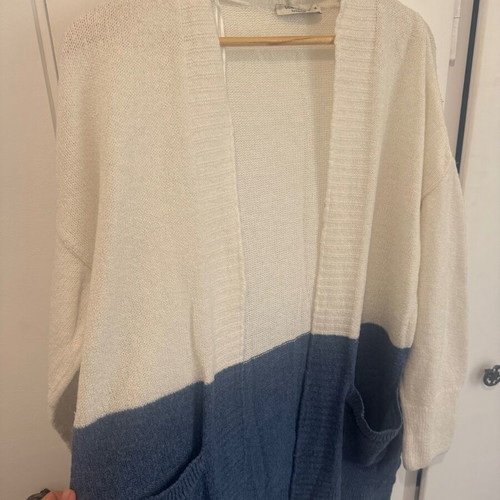 Blue and white cardigan, size M