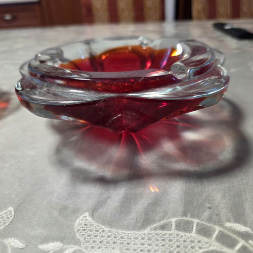 Red Italian Murano Glass Flower Ashtrays, 1980s