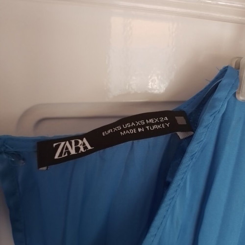 Zara satin dress with asymmetrical detail like new, blue, XS