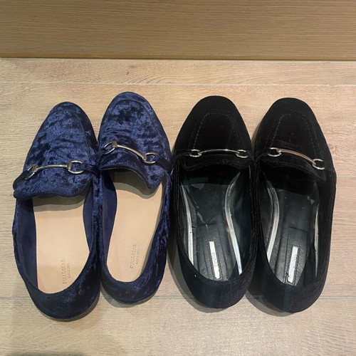 Loafers Bershka used, velvet blue and black, size 39, 2 pairs