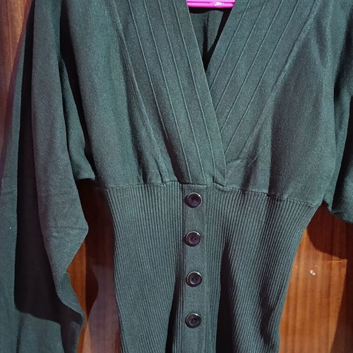 Khaki blouse S/M with batwing sleeves and decorative buttons