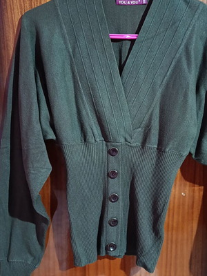 Khaki blouse S/M with batwing sleeves and decorative buttons