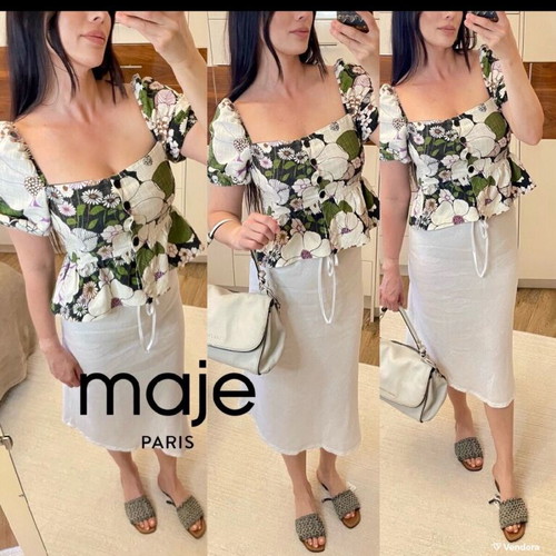 Maje top and linen skirt set like new, size M