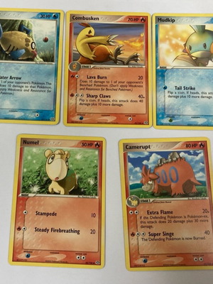 Pokémon cards used, pack of 5 Feebas, Numel, Mudkip, Camerupt, Combusken