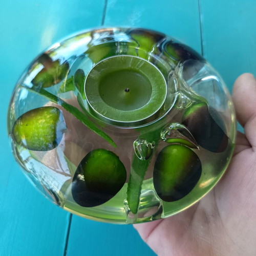 Vintage acrylic glass tealight holder with olive motif, like new