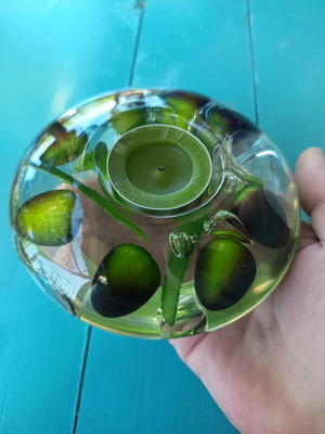 Vintage acrylic glass tealight holder with olive motif, like new