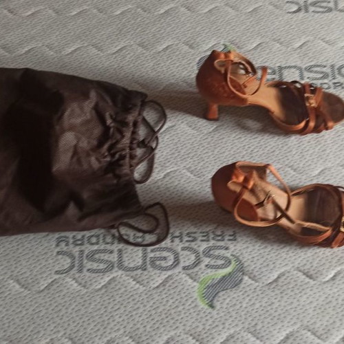 Latin shoes used, leather, gold beige, size 38