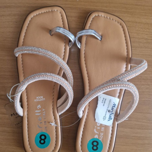 Silver leather sandals new with pearls and strass