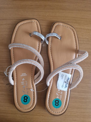 Silver leather sandals new with pearls and strass