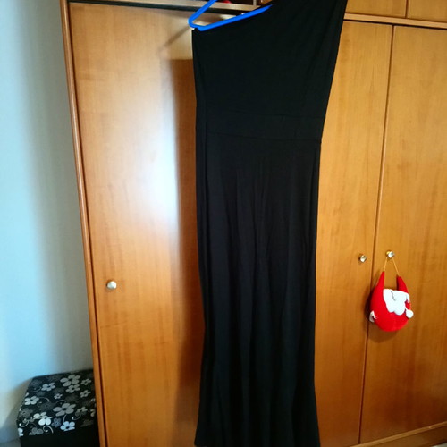 Makó dress new, black with one shoulder and ruffle design