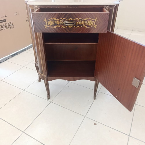 Vintage Louis XV Demilune Sideboard with Marquetry and Marble used
