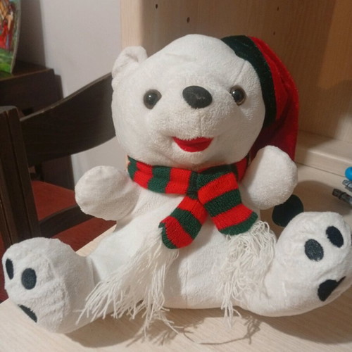 Vintage teddy bear used with Christmas hat 23 cm