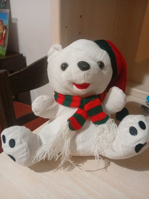 Vintage teddy bear used with Christmas hat 23 cm