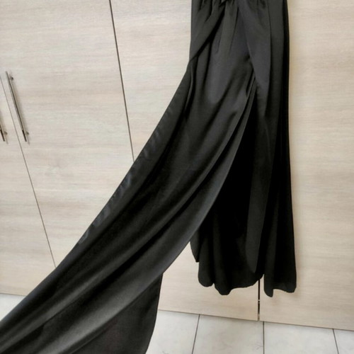 Maxi satin slit halter black dress new with tags by Zini