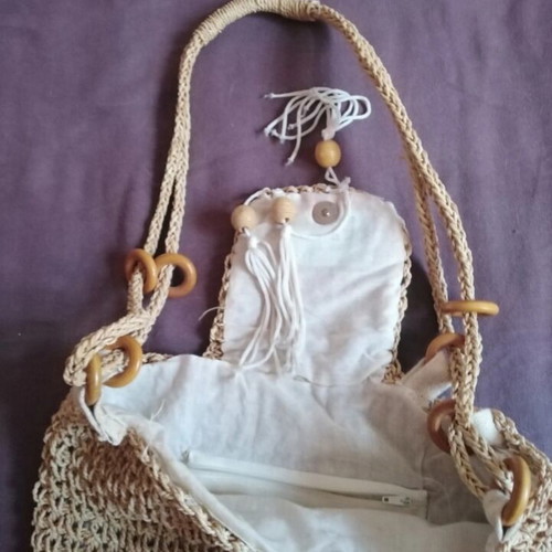 Handmade Straw Shoulder Bag like new, beige, crossbody