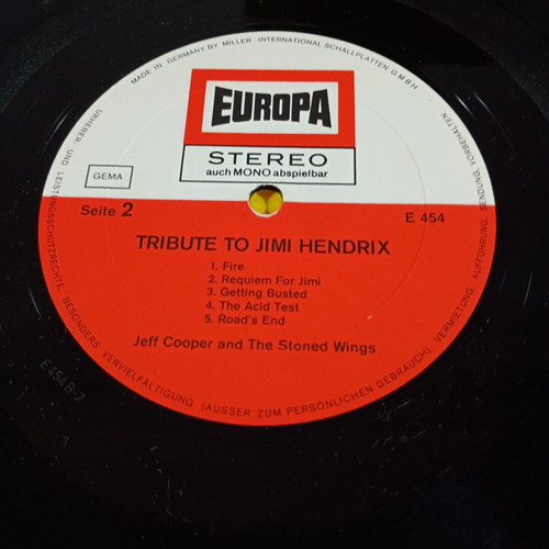 Jeff Cooper And The Stoned Wings Tribute To Jimi Hendrix Vinyl Record used, rock