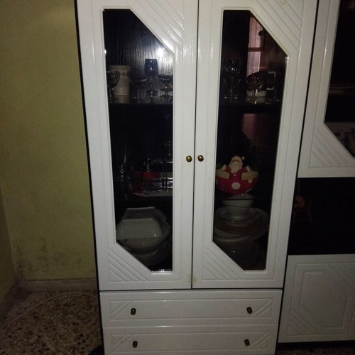 Dining set used, missing one glass from one unit
