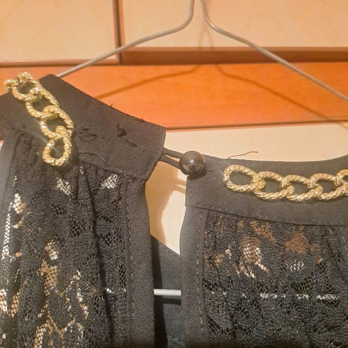 Black see-through sleeveless blouse refurbished with silver chain