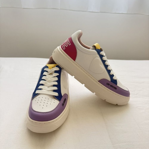 Love Moschino women's sneakers, white with purple, blue and pink accents