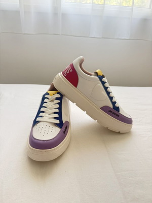 Love Moschino women's sneakers, white with purple, blue and pink accents