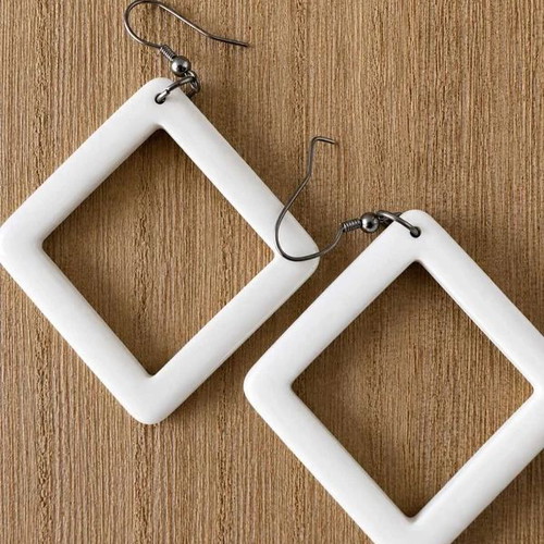 Y2K white geometric square dangle earrings