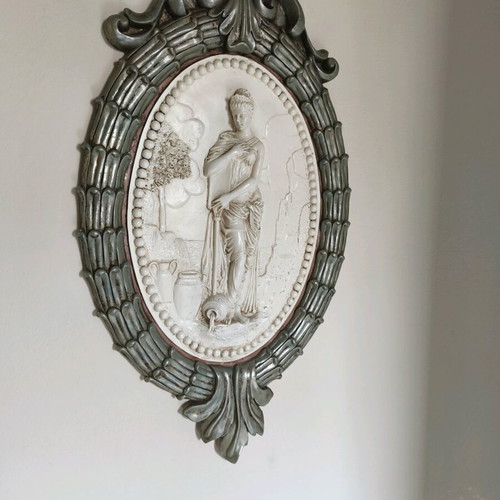 Neoclassical large plaster wall decoration with embossed figure like new